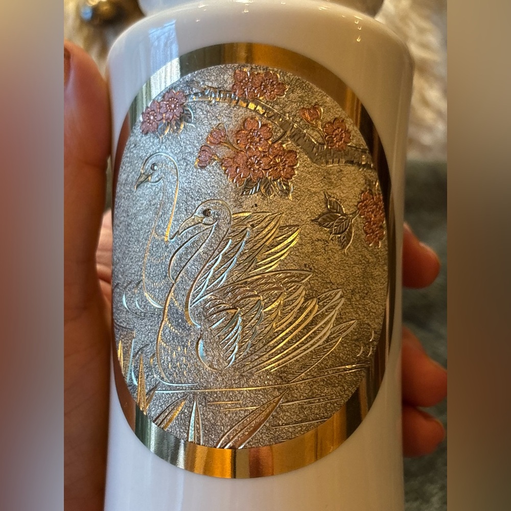 VINTAGE Japanese Chokin Art Vase • 24K Gold Swan Relief • Porcelain • EUC - Picture 8 of 15